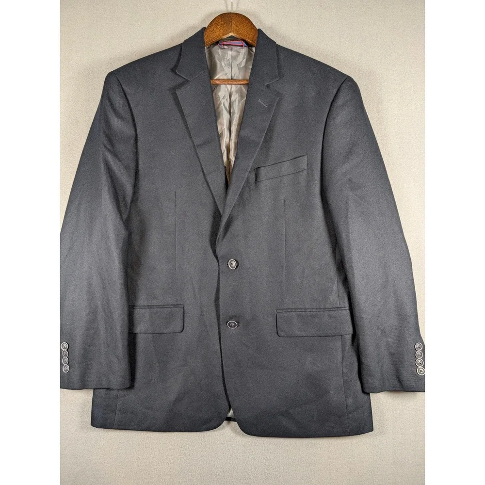 IZOD Mens Charcoal Navy Two Button Textured Blazer Sport Coat 40R Side Vent